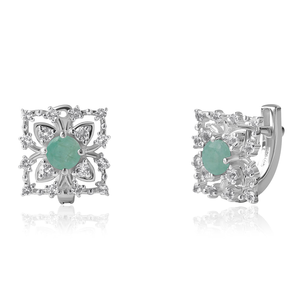 Cercei din Argint 925 ( 2.78 grame ) cu Smarald Brazilian și Topaz Alb 0.96 Carate