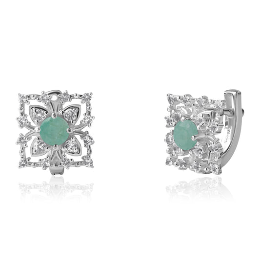 Cercei din Argint 925 ( 2.78 grame ) cu Smarald Brazilian și Topaz Alb 0.96 Carate