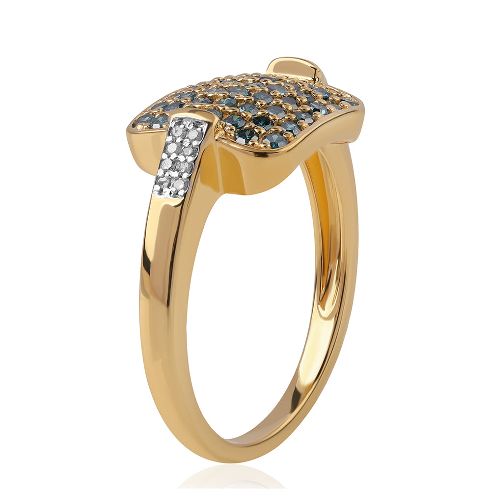 Inel din Argint 925 Placat cu Aur ( 3.73 grame ) cu Diamant Albastru și Diamant Alb 0.74 Carate 2 