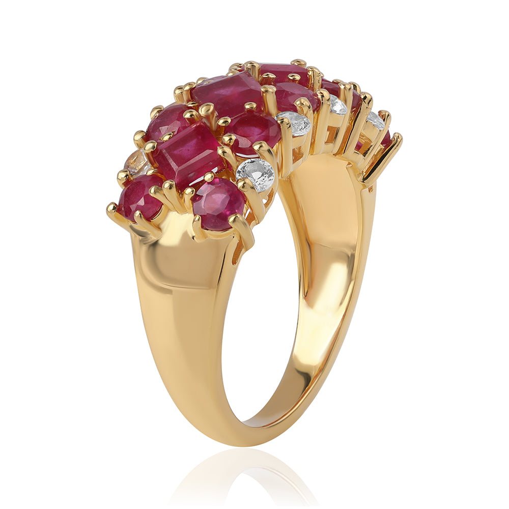 Inel din Argint 925 Placat cu Aur ( 4.63 grame ) cu Rubin Mozambic și Topaz Alb 5.42 Carate