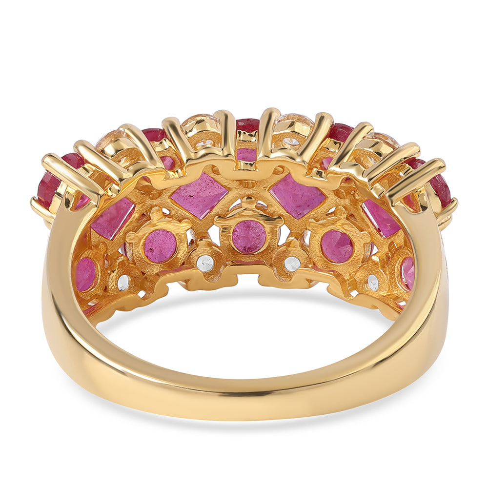 Inel din Argint 925 Placat cu Aur ( 4.63 grame ) cu Rubin Mozambic și Topaz Alb 5.42 Carate