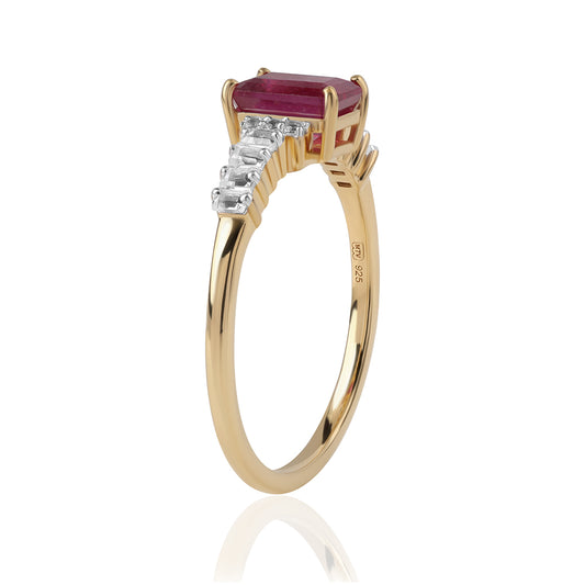 Inel din Argint 925 Placat cu Aur ( 1.97 grame ) cu Rubin Mozambic și Topaz Alb 2.24 Carate