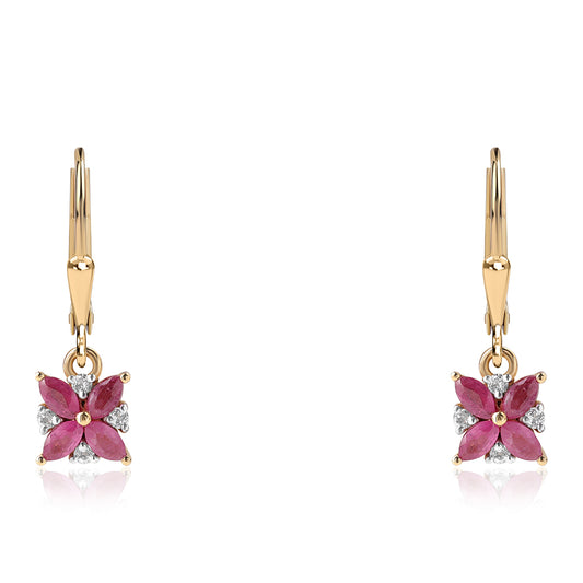 Cercei din Argint 925 Placat cu Aur ( 1.62 grame ) cu Rubin Mozambic și Topaz Alb 0.86 Carate