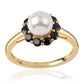 Inel din Argint 925 Placat cu Aur ( 2.49 grame ) cu Spinel Negru și Perlă de Apă Dulce Albă 3.42 Carate