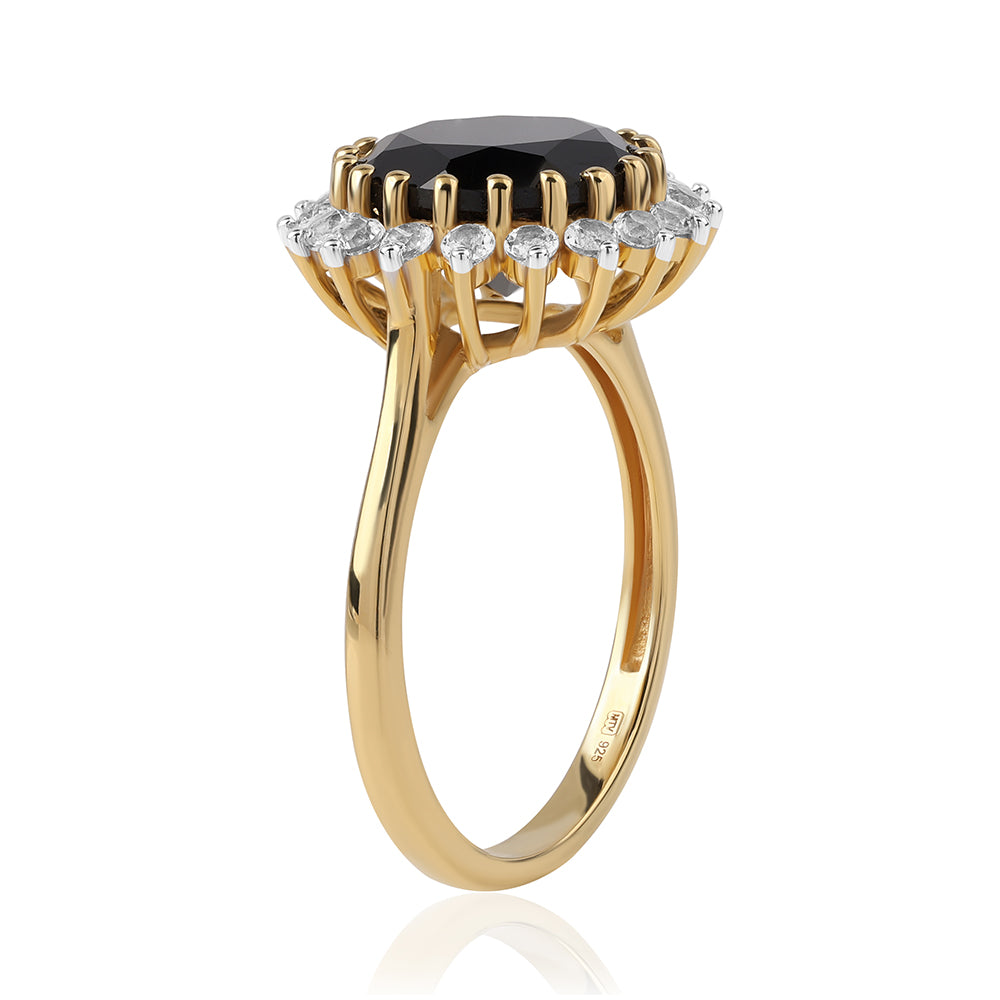 Inel din Argint 925 Placat cu Aur ( 3.38 grame ) cu Spinel Negru și Topaz Alb 6.54 Carate 2 