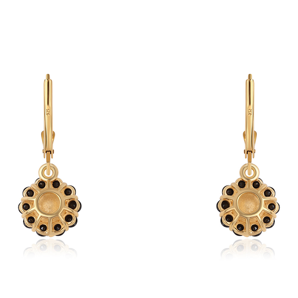 Cercei din Argint 925 Placat cu Aur ( 2.28 grame ) cu Spinel Negru și Perlă de Apă Dulce Albă 3.42 Carate 2 