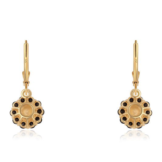 Cercei din Argint 925 Placat cu Aur ( 2.28 grame ) cu Spinel Negru și Perlă de Apă Dulce Albă 3.42 Carate