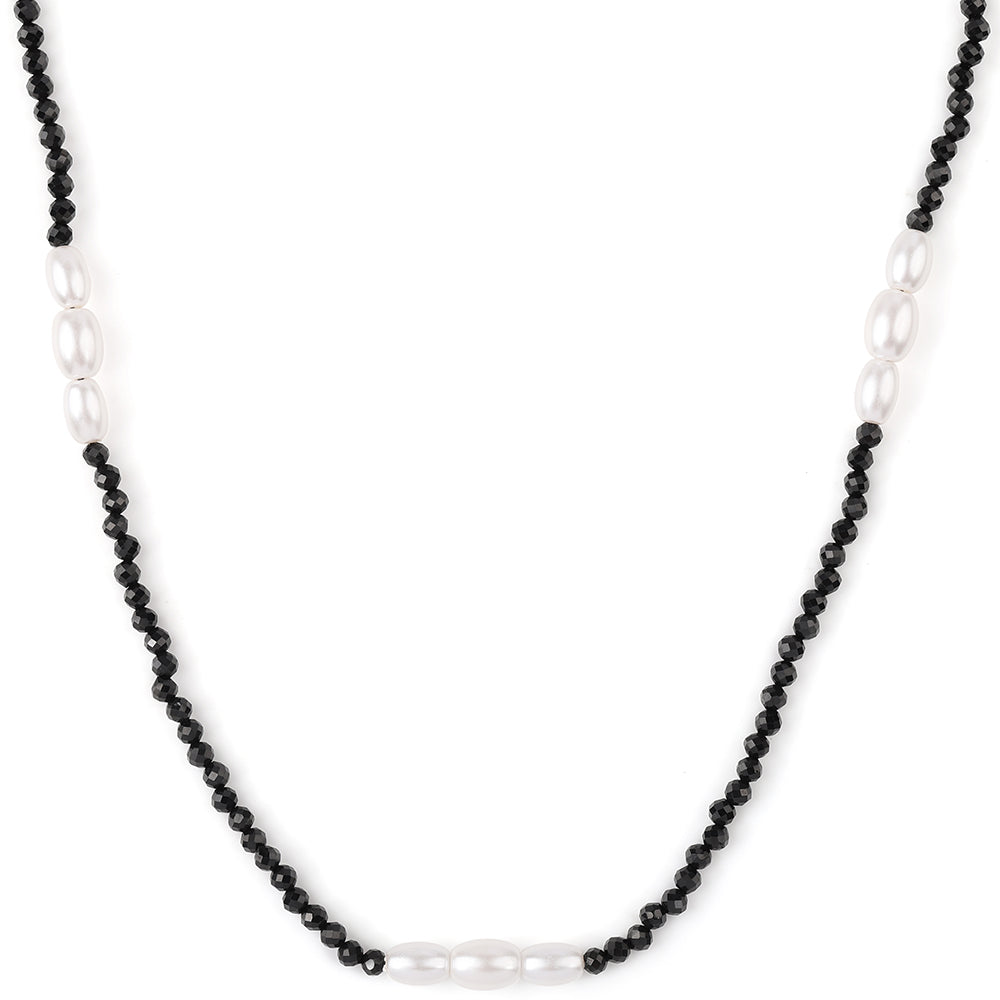 Colier din Argint 925 Placat cu Aur ( 0.93 grame ) cu Spinel Negru și Perlă de Apă Dulce Albă 39.5 Carate 1 