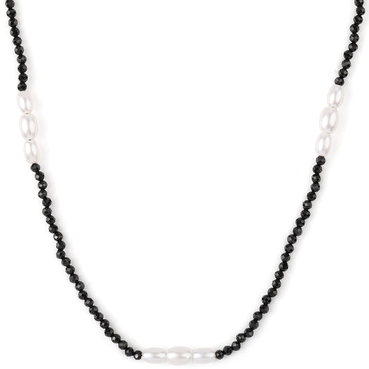 Colier din Argint 925 Placat cu Aur ( 0.93 grame ) cu Spinel Negru și Perlă de Apă Dulce Albă 39.5 Carate