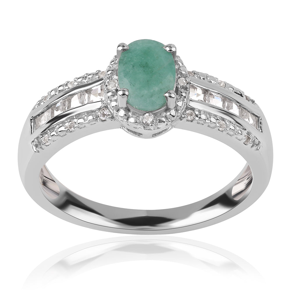 Inel din Argint 925 ( 3.29 grame ) cu Smarald Brazilian și Topaz Alb 1.01 Carate 1 