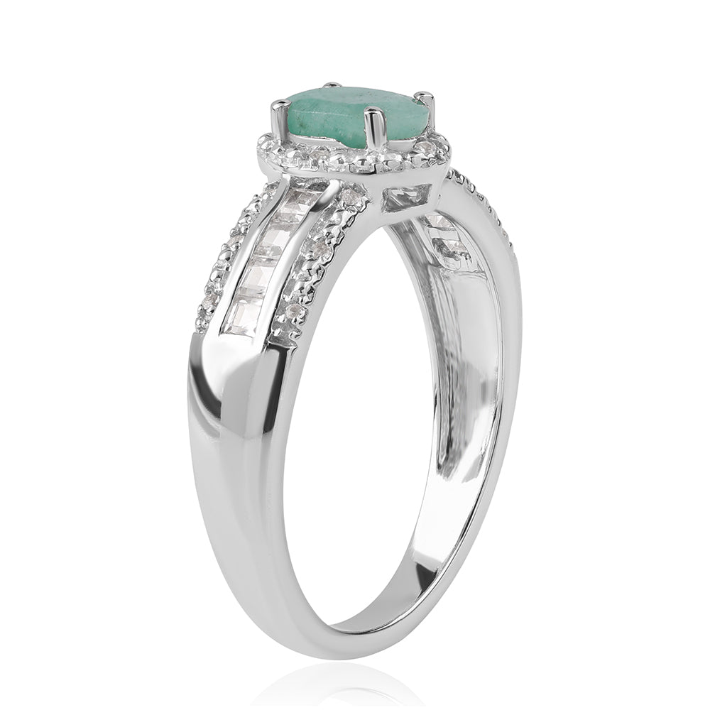 Inel din Argint 925 ( 3.29 grame ) cu Smarald Brazilian și Topaz Alb 1.01 Carate 3 