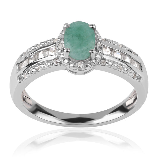 Inel din Argint 925 ( 3.29 grame ) cu Smarald Brazilian și Topaz Alb 1.01 Carate