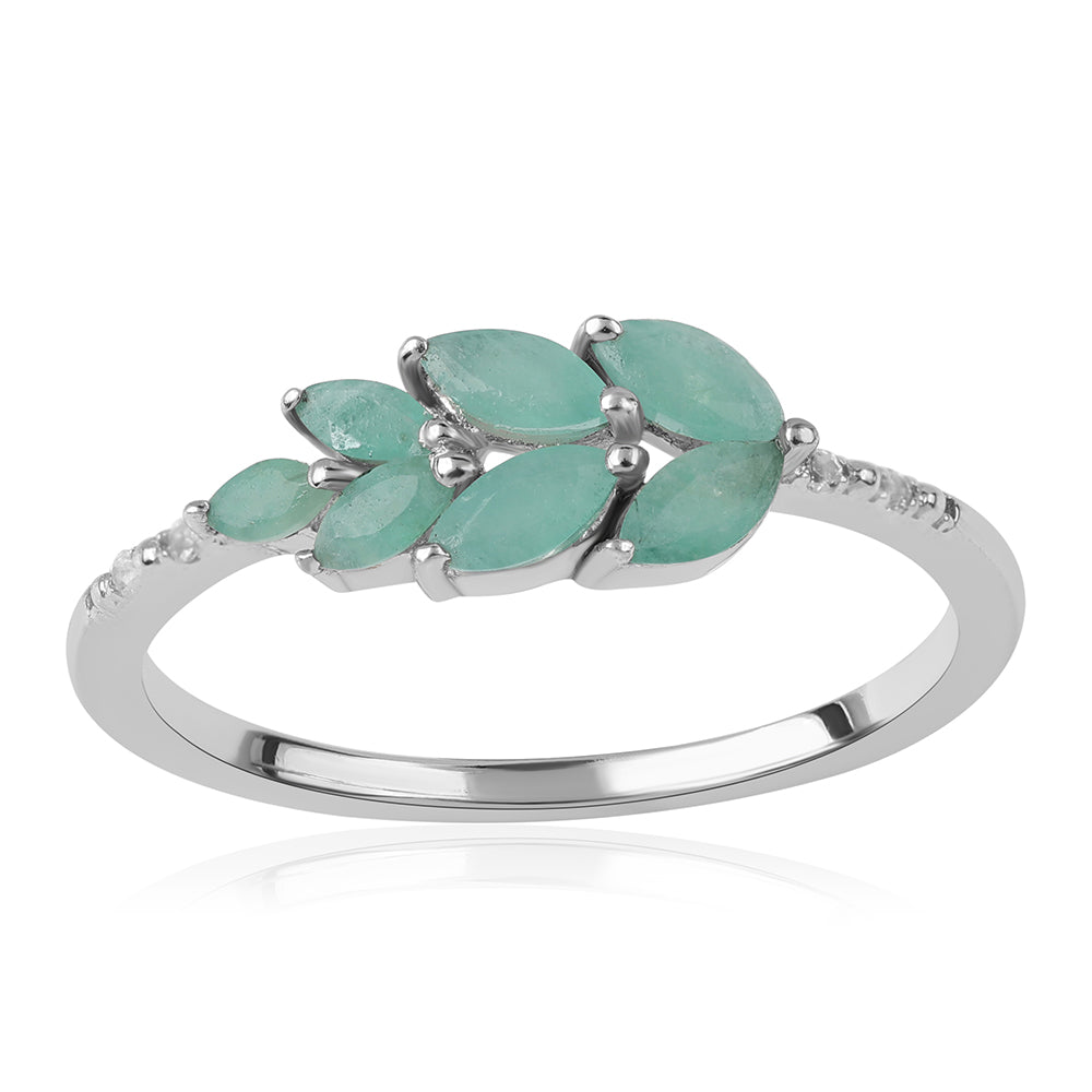 Inel din Argint 925 ( 1.72 grame ) cu Smarald Brazilian și Topaz Alb 1.06 Carate 1 