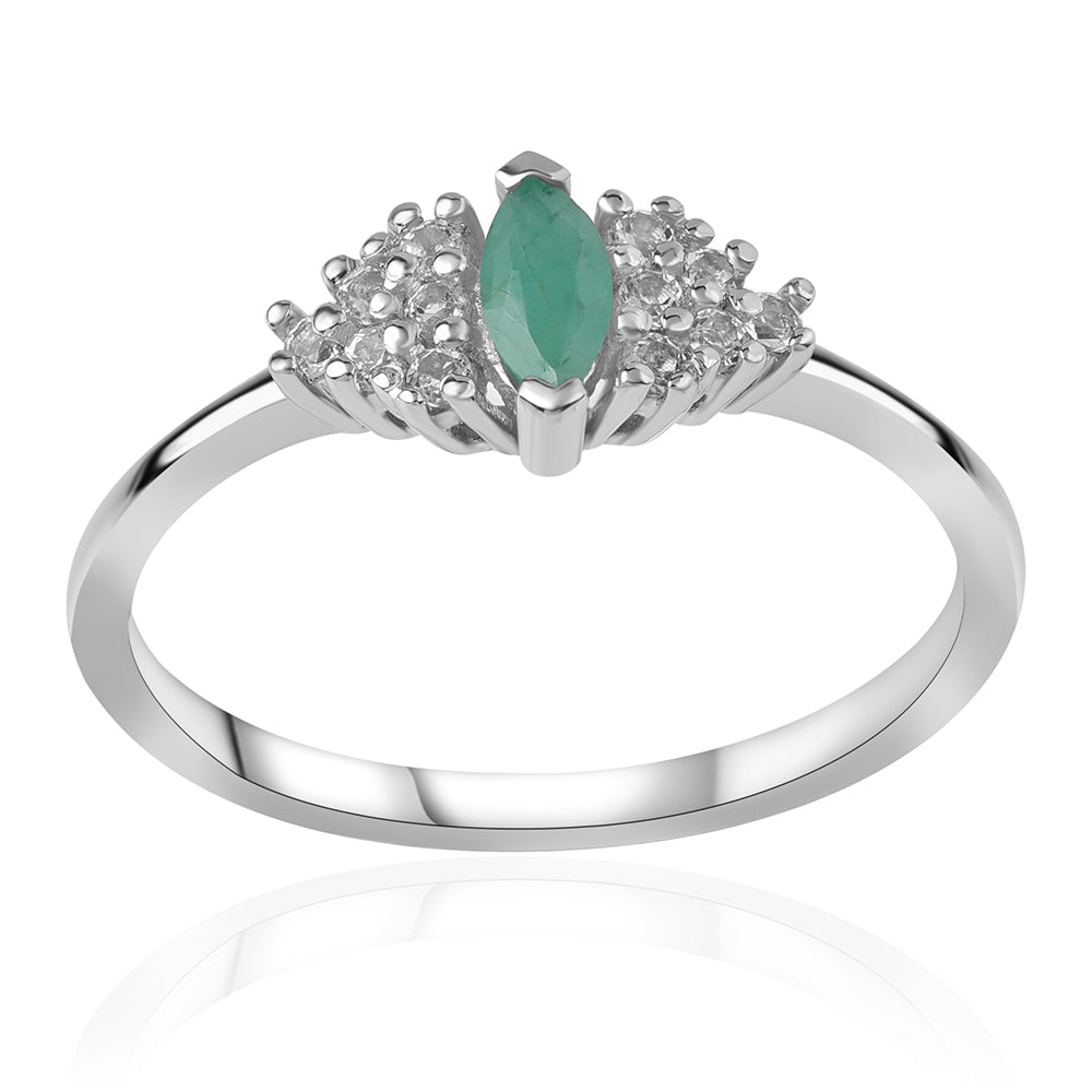 Inel din Argint 925 ( 1.76 grame ) cu Smarald Brazilian și Topaz Alb 0.65 Carate 1 