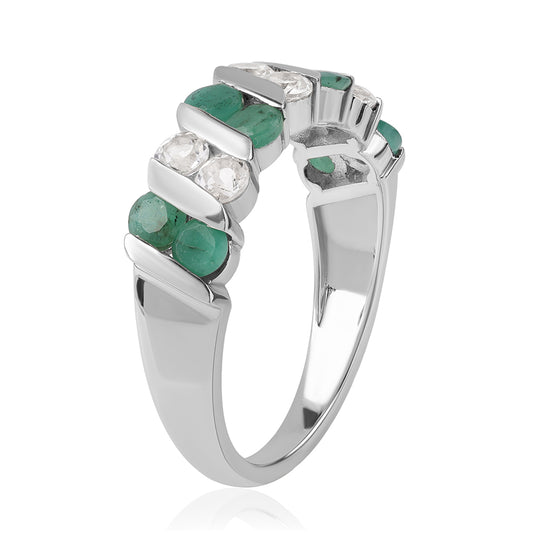 Inel din Argint 925 ( 3.27 grame ) cu Smarald Brazilian și Topaz Alb 1.26 Carate