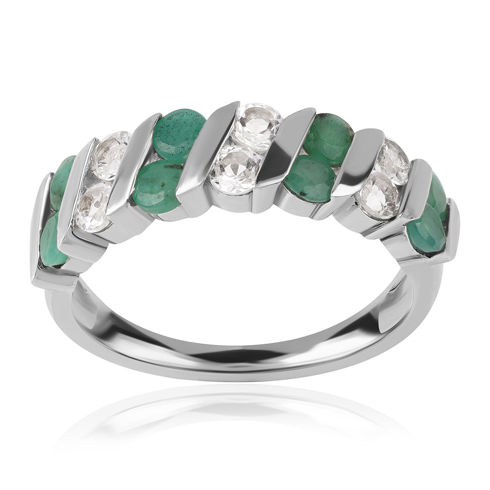 Inel din Argint 925 ( 3.27 grame ) cu Smarald Brazilian și Topaz Alb 1.26 Carate 4 