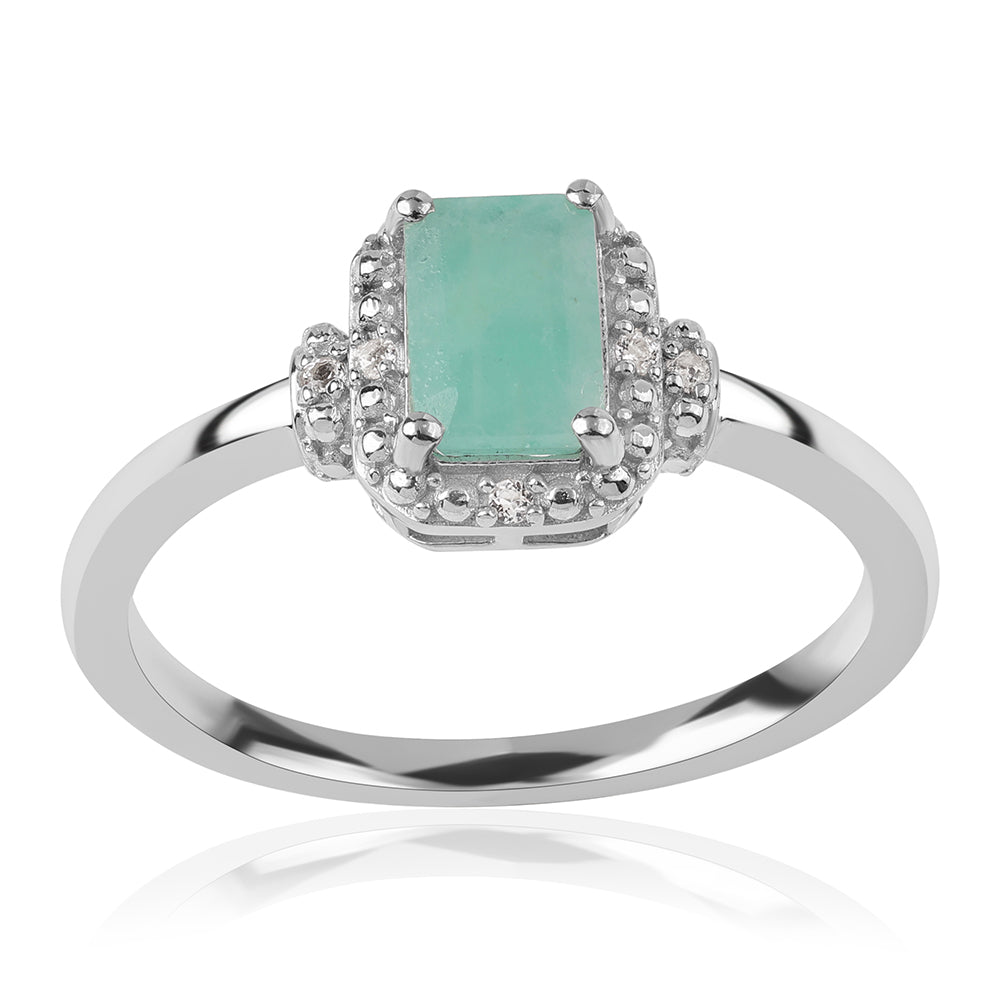 Inel din Argint 925 ( 2.39 grame ) cu Smarald Brazilian și Topaz Alb 1.14 Carate