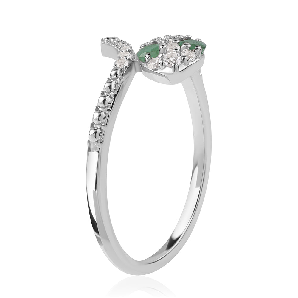 Inel din Argint 925 ( 2.21 grame ) cu Smarald Brazilian și Topaz Alb 0.34 Carate 4 