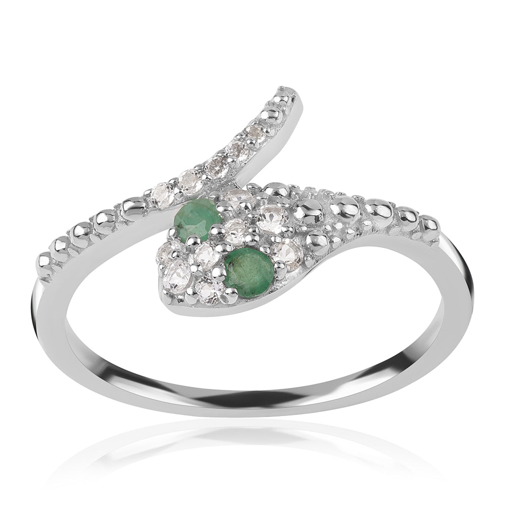 Inel din Argint 925 ( 2.21 grame ) cu Smarald Brazilian și Topaz Alb 0.34 Carate