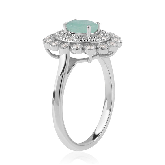 Inel din Argint 925 ( 3.67 grame ) cu Smarald Brazilian și Topaz Alb 1.08 Carate