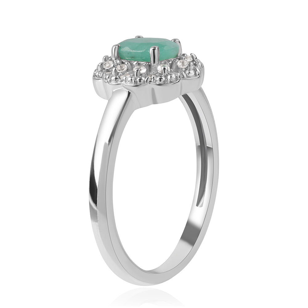 Inel din Argint 925 ( 2.49 grame ) cu Smarald Brazilian și Topaz Alb 0.9 Carate 3 