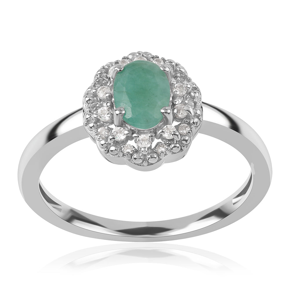 Inel din Argint 925 ( 2.49 grame ) cu Smarald Brazilian și Topaz Alb 0.9 Carate 6 