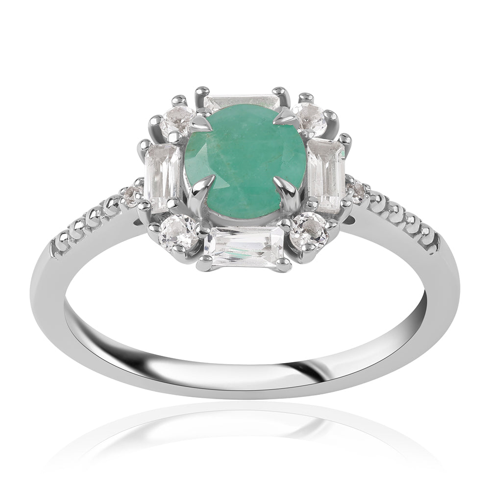 Inel din Argint 925 ( 2.54 grame ) cu Smarald Brazilian și Topaz Alb 1.78 Carate 4 