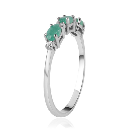 Inel din Argint 925 ( 1.78 grame ) cu Smarald Brazilian și Topaz Alb 0.9 Carate