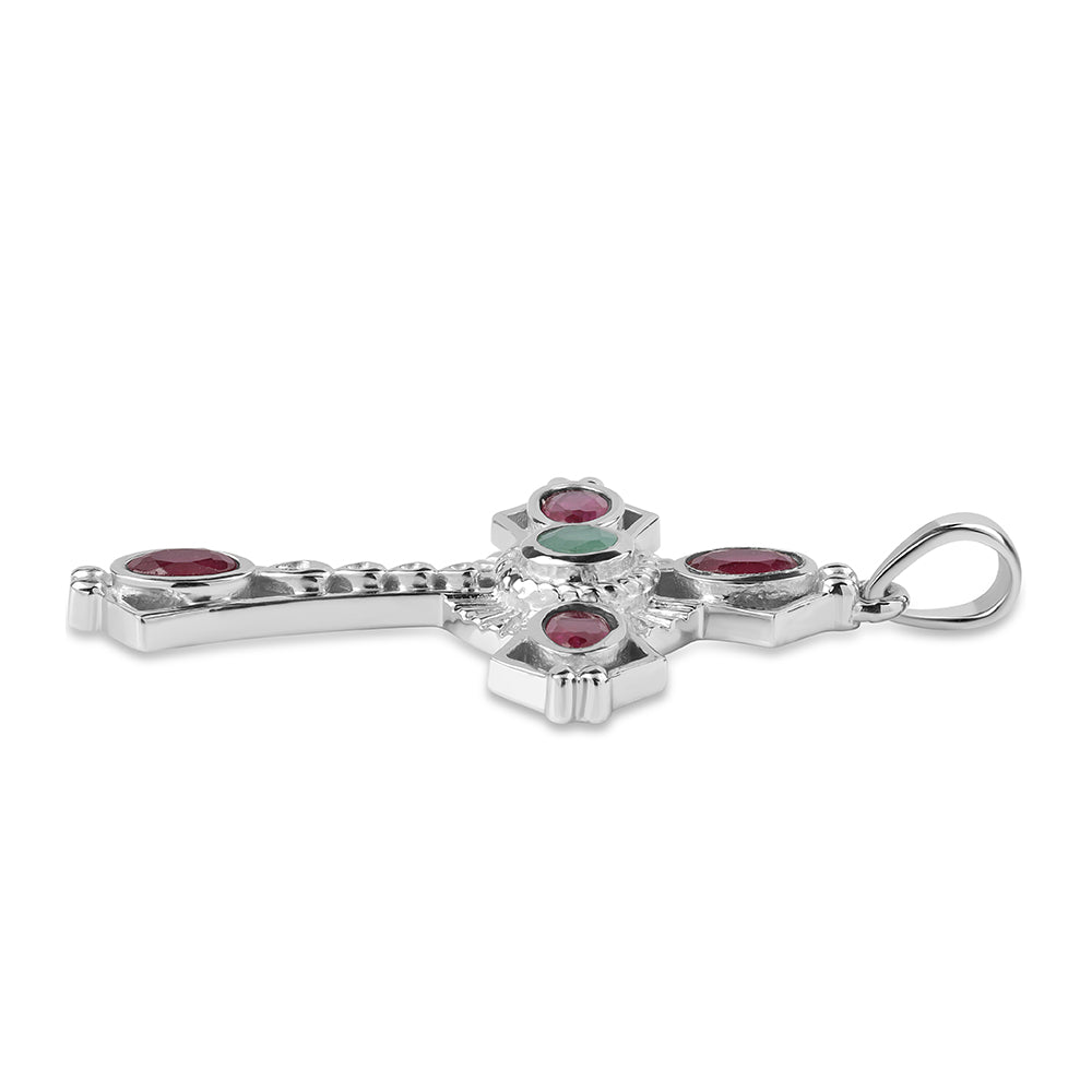 Cruce Pandantiv din Argint 925 ( 4.02 grame ) cu Smarald Brazilian și Rubin Mozambic 1.54 Carate 3 