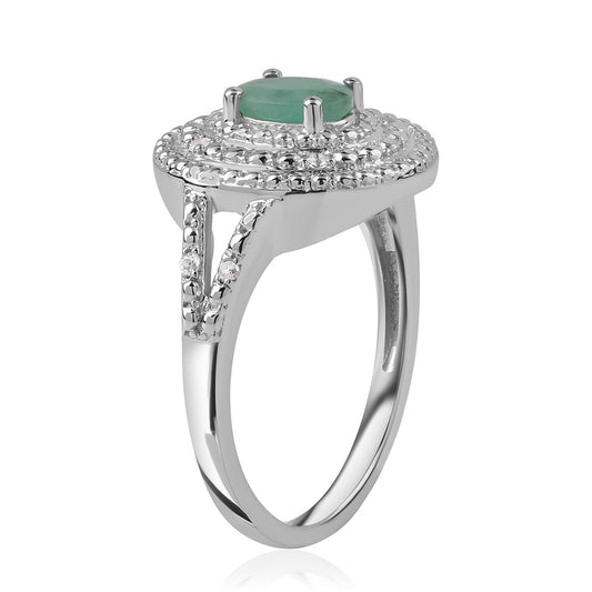 Inel din Argint 925 ( 4.06 grame ) cu Smarald Brazilian și Topaz Alb 0.82 Carate