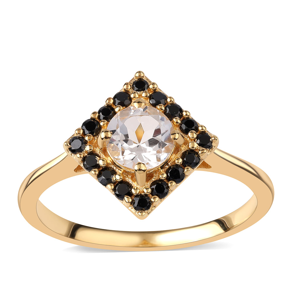 Inel din Argint 925 Placat cu Aur ( 2.75 grame ) cu Spinel Negru și Topaz Alb 1.32 Carate 1 