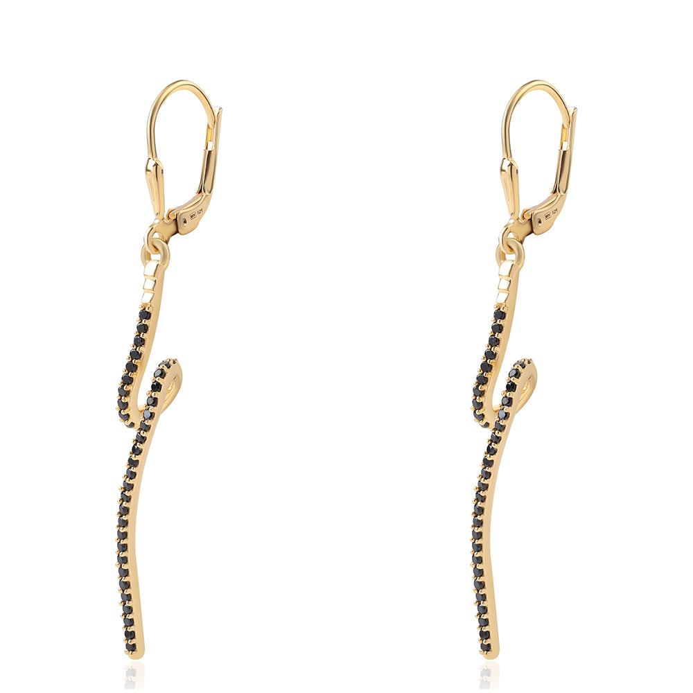 Cercei din Argint 925 Placat cu Aur ( 2.82 grame ) cu Spinel Negru 0.57 Carate 5 