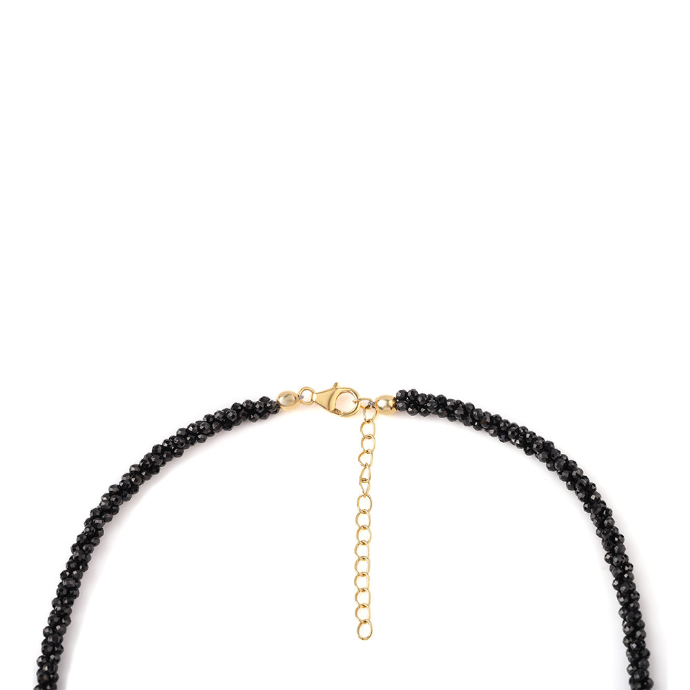 Colier din Argint 925 Placat cu Aur ( 0.96 grame ) cu Spinel Negru și Perlă de Apă Dulce Albă 79 Carate 2 