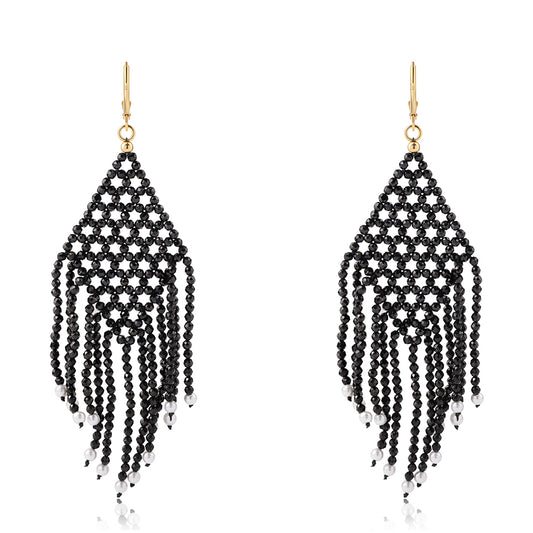 Cercei din Argint 925 Placat cu Aur ( 0.78 grame ) cu Spinel Negru și Perlă de Apă Dulce Albă 38.9 Carate