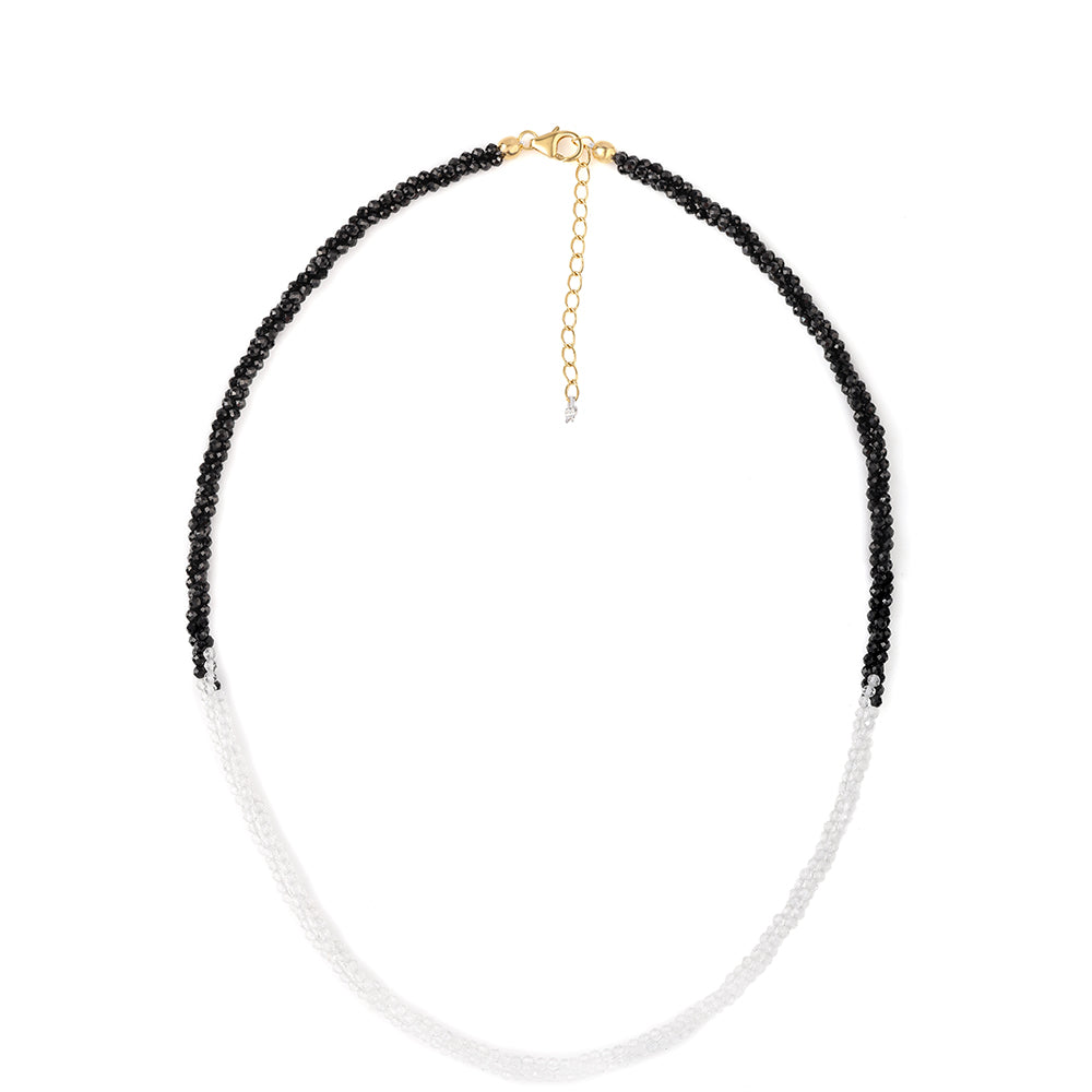 Colier din Argint 925 Placat cu Aur ( 0.97 grame ) cu Spinel Negru și Topaz Alb 70 Carate