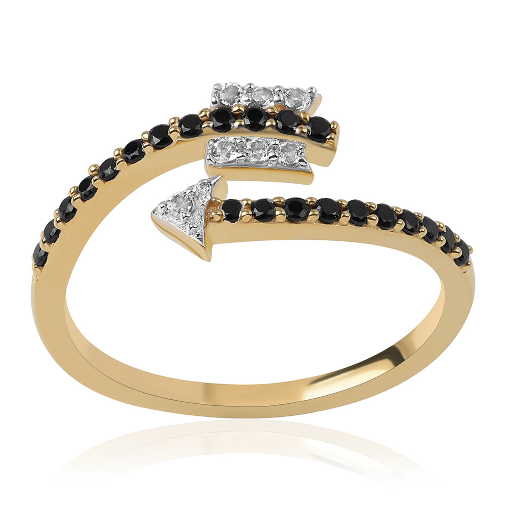 Inel din Argint 925 Placat cu Aur ( 2.08 grame ) cu Spinel Negru și Topaz Alb 0.48 Carate