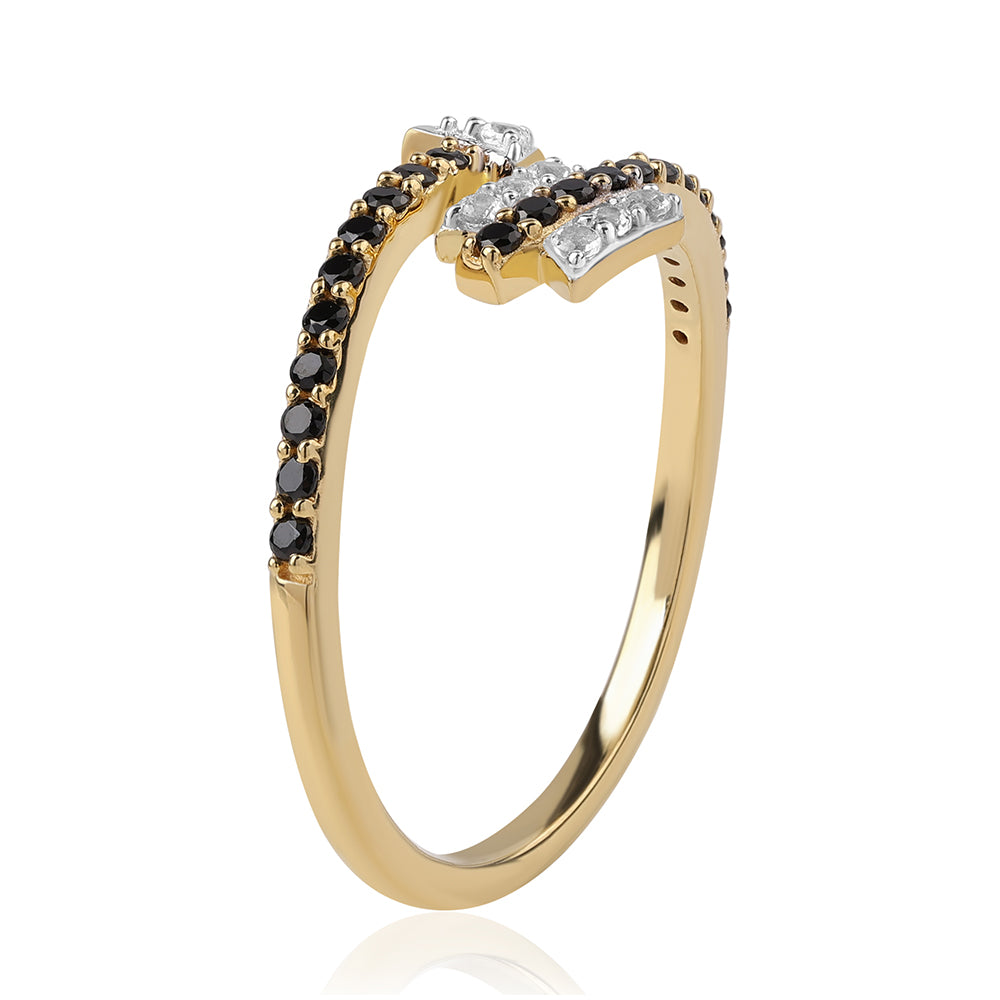 Inel din Argint 925 Placat cu Aur ( 2.08 grame ) cu Spinel Negru și Topaz Alb 0.48 Carate 3 