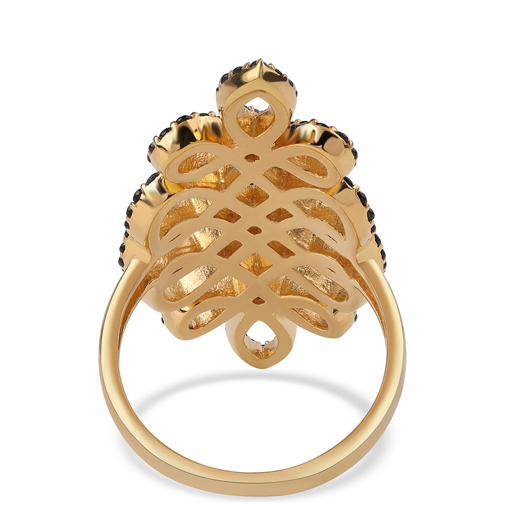 Inel din Argint 925 Placat cu Aur ( 8.16 grame ) cu Spinel Negru 1.9 Carate 3 