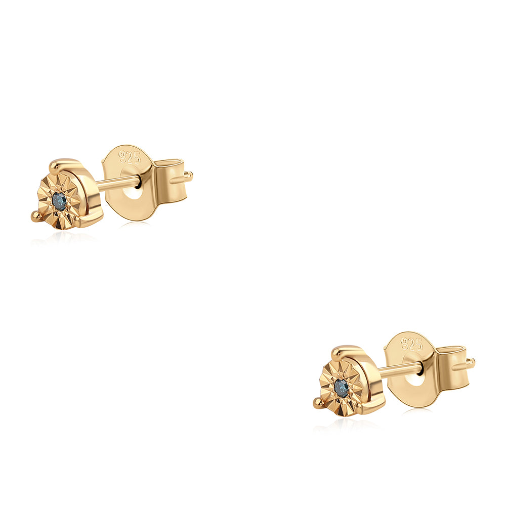 Cercei din Argint 925 Placat cu Aur ( 0.98 grame ) cu Diamant Albastru 0.02 Carate 2 