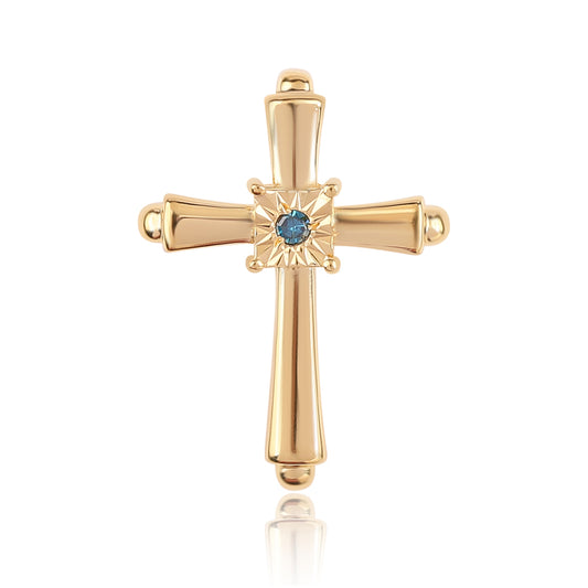 Cruce Pandantiv din Argint 925 Placat cu Aur ( 0.63 grame ) cu Diamant Albastru 0.02 Carate