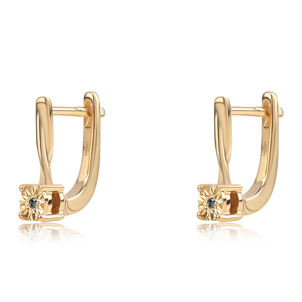 Cercei din Argint 925 Placat cu Aur ( 1.92 grame ) cu Diamant Albastru 0.01 Carate 2 