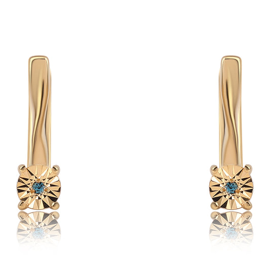 Cercei din Argint 925 Placat cu Aur ( 1.92 grame ) cu Diamant Albastru 0.01 Carate