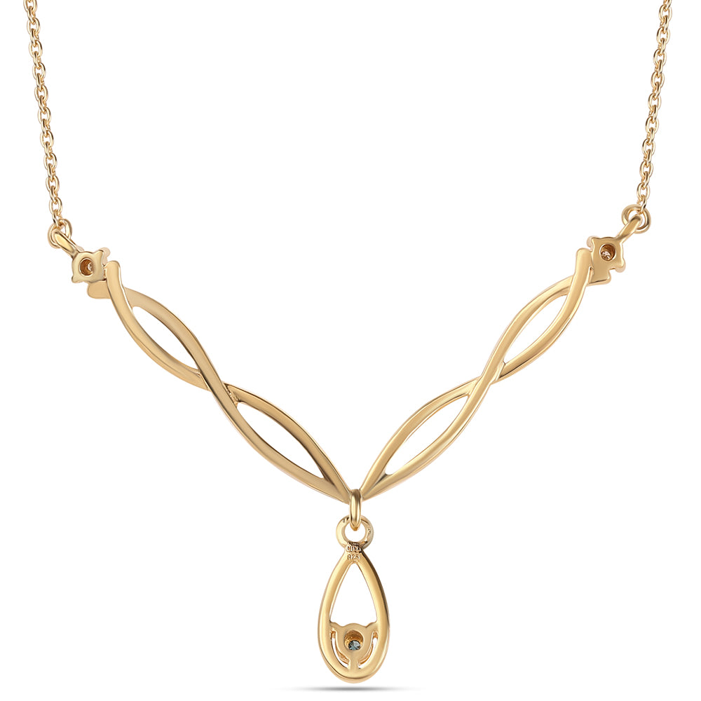 Colier din Argint 925 Placat cu Aur ( 4.2 grame ) cu Diamant Albastru și Diamant Alb 0.02 Carate 3 