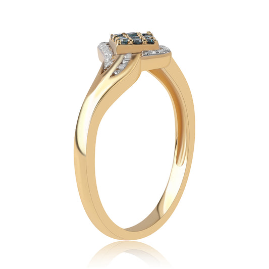 Inel din Argint 925 Placat cu Aur ( 2.16 grame ) cu Diamant Albastru și Diamant Alb 0.18 Carate