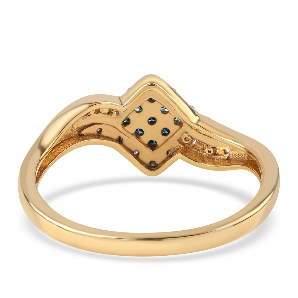 Inel din Argint 925 Placat cu Aur ( 2.16 grame ) cu Diamant Albastru și Diamant Alb 0.18 Carate 3 
