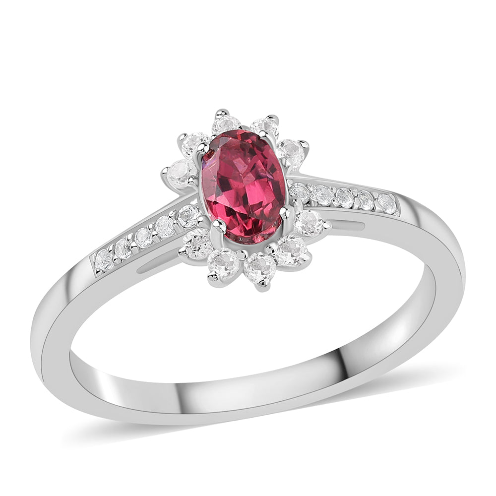 Inel din Argint 925 ( 2.49 grame ) cu Rubelit Cruzeiro și Topaz Alb 0.59 Carate 1 