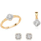 Set din Argint 925 Placat cu Aur ( 4.37 grame ) cu Diamant Alb și Topaz Alb 0.13 Carate ( Cercei+Inel+Pandantiv )