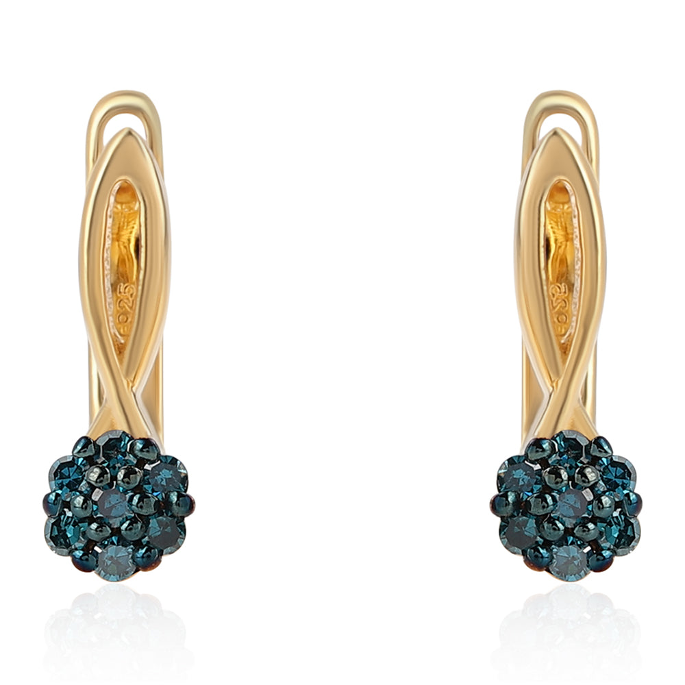 Cercei din Argint 925 Placat cu Aur ( 1.94 grame ) cu Diamant Albastru 0.14 Carate