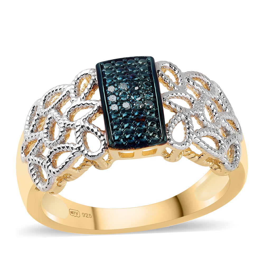 Inel din Argint 925 Placat cu Aur ( 4.85 grame ) cu Diamant Albastru 0.06 Carate