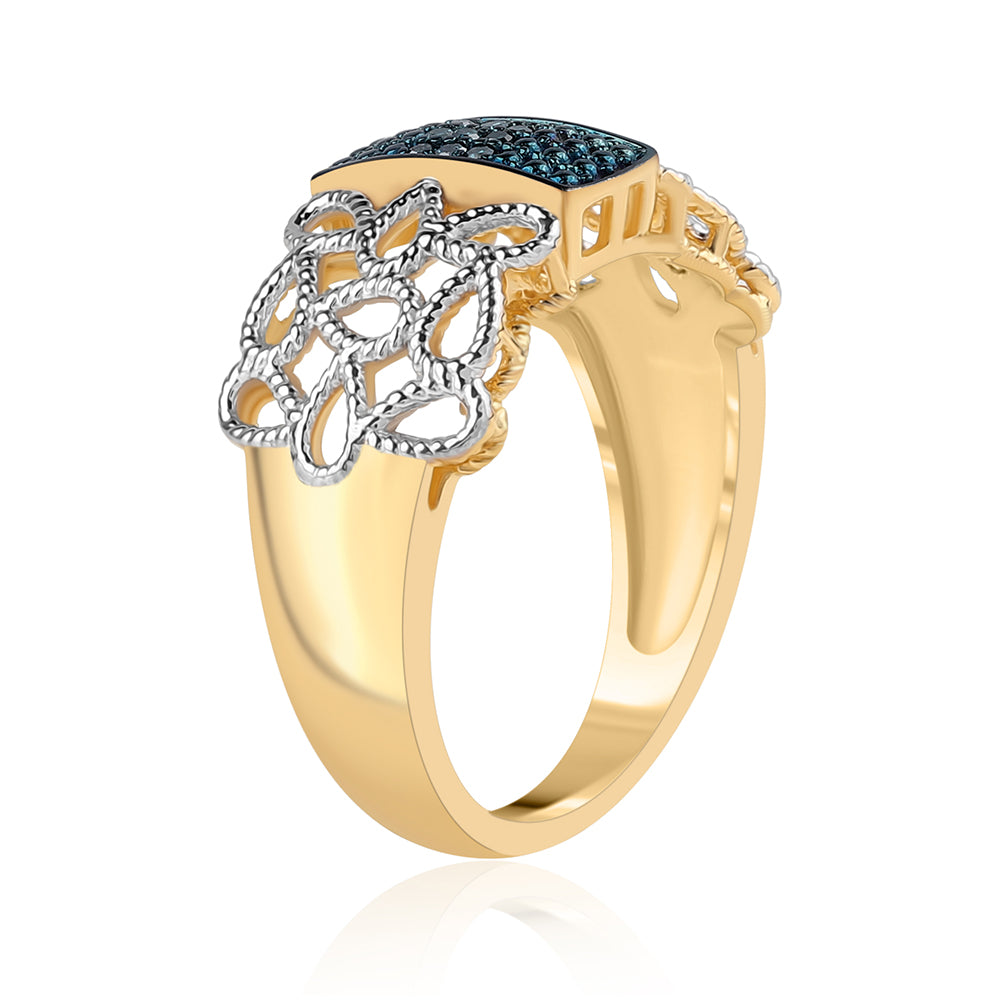 Inel din Argint 925 Placat cu Aur ( 4.85 grame ) cu Diamant Albastru 0.06 Carate